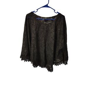 Anne French Large Black‎ Lace Long Sleeve Blouse